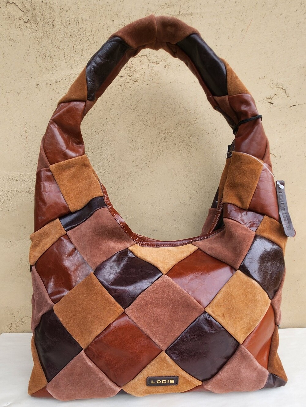 Lodis Patchwork Leather Hobo Bag in Multi Brown Tones - Picture 2 of 12